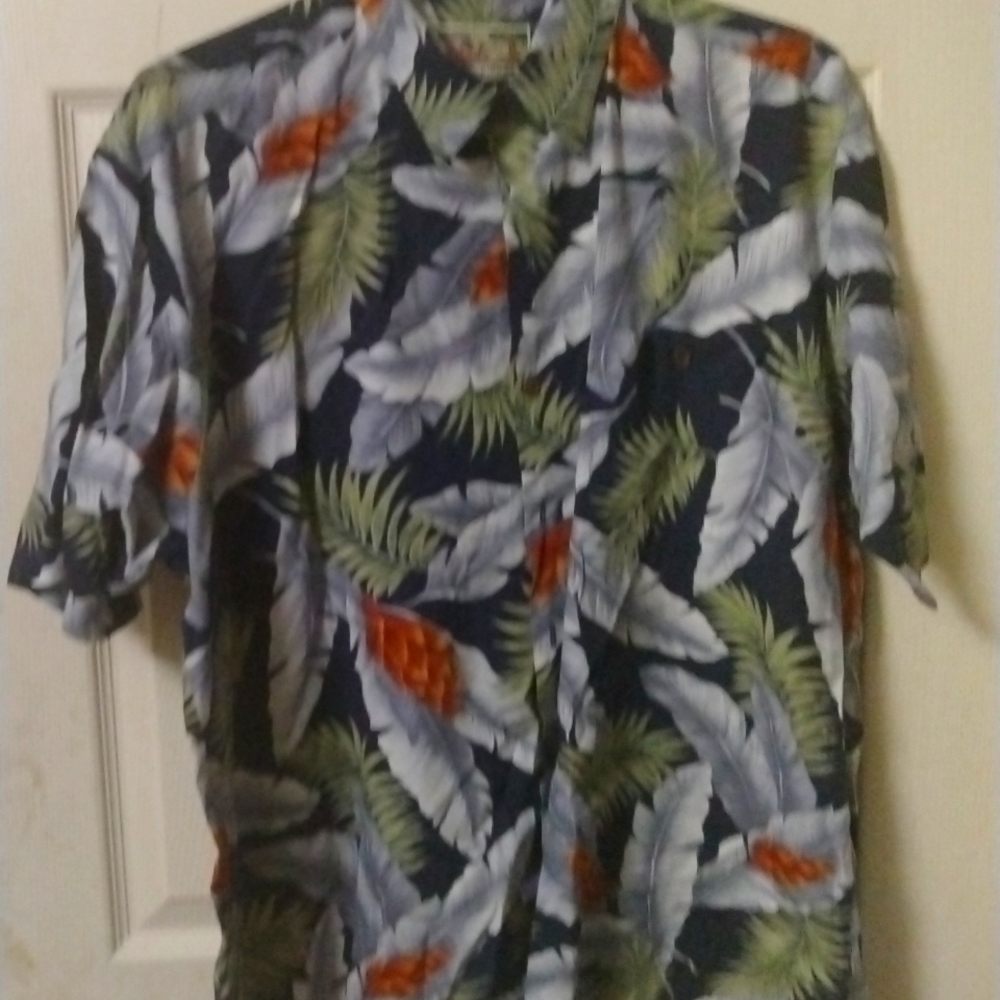 Tori Richard Mens Hawaiian Shirt Size Large Blue Green White Tropical